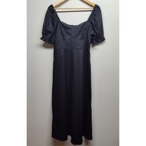 Boden Linen Maxi Dress Women Size 6R Black Short Sleeve Modest Party Feminine